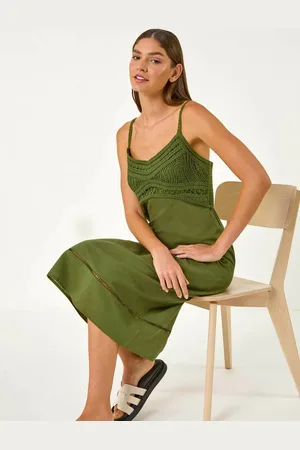 Roman 100% Cotton Lace Panel Strappy Midi Dress46