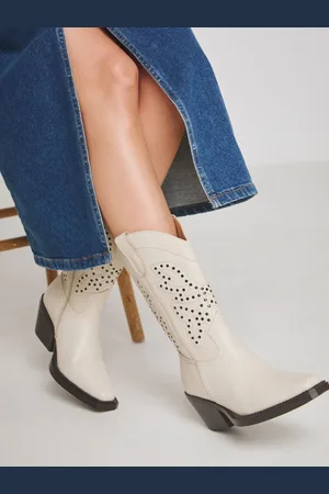 Simply Be Laser Pattern Mid Calf Western Boots In Wide Fiteu37