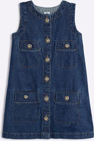River Island Girls Button Denim Shift 100% Cotton Dress110116cm