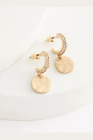 Next Hammered Coin Drop Pave Hoop øreringeEn