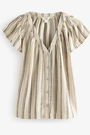 Next Button Down Flæsekant Sleeve Top