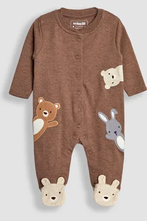 JoJo Maman Bébé Cotton Woodland Friends Appliqué SleepsuitNyfødt