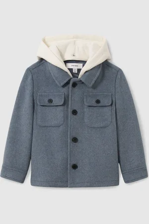 Reiss Liam Removable-Hood Brushed-Twill Overshirt9 - 10 år (134 - 140cm)