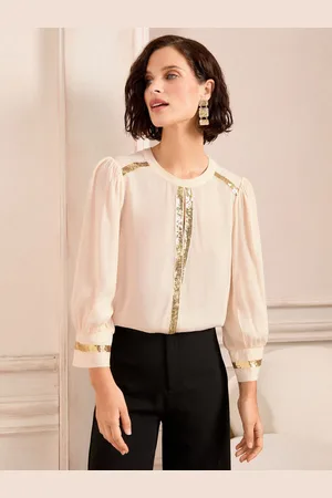 Love & Roses Sequin Keyhole Crew Neck 3/4 Sleeve Blouse46