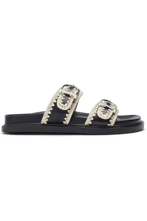 Moda In Pelle Kerriki Flat Black Sandals With Whip Stitch Detaileu355