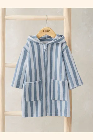 Mamas & Papas Blue Striped Zip Towelling Poncho7480cm