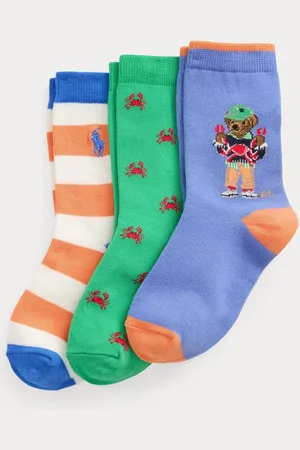 Ralph Lauren Lauren Drenge Polo Bear Krabbe Stribet Sokker 3 Pakke4-7