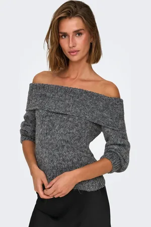 ONLY Long Sleeve Bardot Knitted Fluffy Jumper40-42