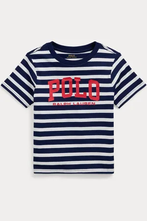 Ralph Lauren Boys Logo Striped 100% Cotton Jersey Blue/White T-Shirt6 år (116cm)