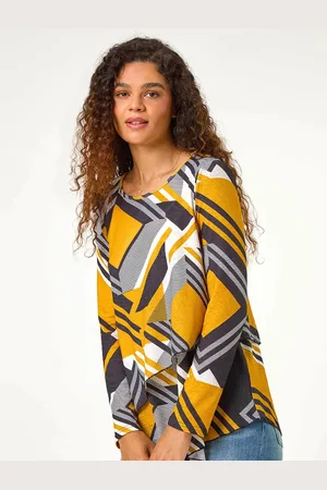 Roman Geometric Print Wrap Tunic Stretch Top48