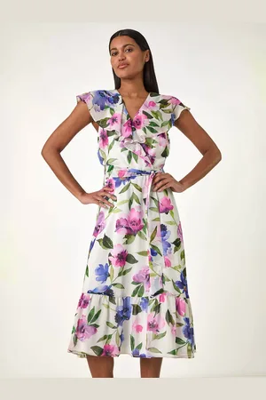 Roman Floral Print Frill Wrap Midi Dress40