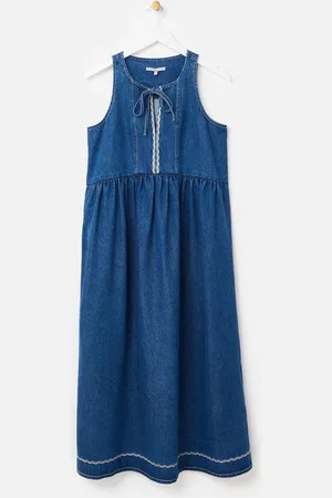 Oliver Bonas Denim Scallop Stitch Sleeveless Midi Dress40