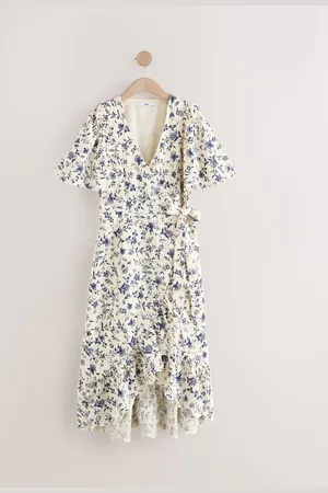 Next 100% Bomuld Embroidery Wrap Midi Kjole40