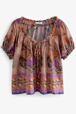 Next Kortærmet Ruched Neck Jersey 100% Bomuldsbluse40