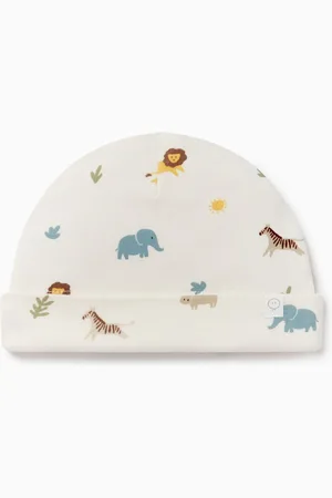 Mori Cream Safari Print Cotton and Bamboo Baby Hat3 - 6 måneder (62 - 68cm)