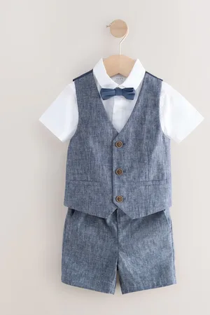 Next Cotton/Linen Blend Waistcoat, Shirt, Short & Bow Tie Set (3mths-9yrs)116122cm