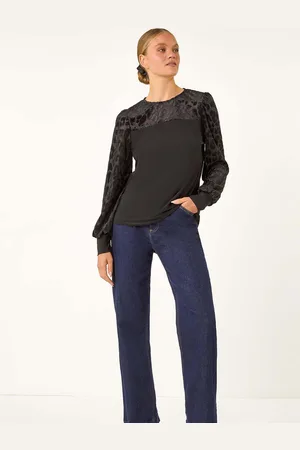 Roman Animal Print Velvet Puff Sleeves Jersey Top40