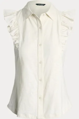 Ralph Lauren Cream Baleigh Button Up Ruffle Shirtsmedium