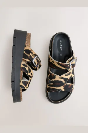 Next Forever Comfort Leather Strap Buckle Detail Slip On Wedges
