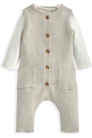 Mamas & Papas Knitted 100% Cotton Brown Dungaree & Jumpsuit Set50cm