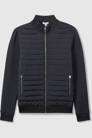 Reiss Freddie Hybrid Quilt and Knit Zip-Through JacketL