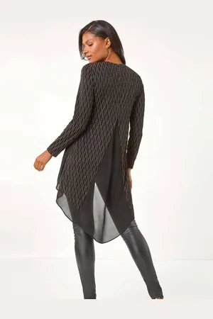 Roman Print Chiffon Hem Stretch Top42