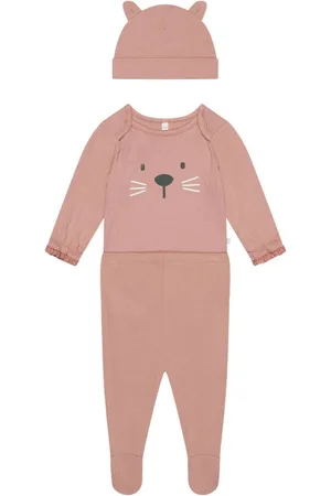 Mori Pink Little Kitty Cotton & Bamboo Bodysuit, Hat & Leggings Baby Outfit Set6 - 9 måneder (68 - 74cm)