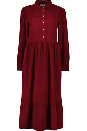 Baukjen Burgundy Rød Philippa Corduroy Midi Cotton Kjole34