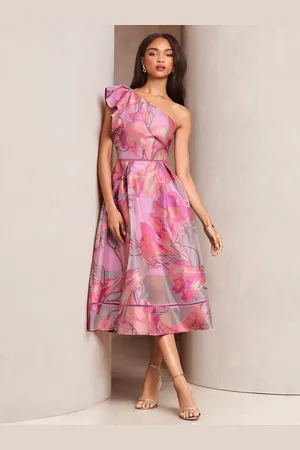Lipsy London Premium Frill One Shoulder Blomster Jacquard Prom Midi Kjole44