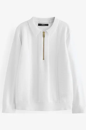 Next Quarter Zip 100% Cotton Long Sleeve Knitted Polo Shirt (3-16yrs)8 år ( 128 cm)