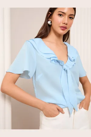 Friends Like These Short Sleeve Ruffle Bow Front Blouse38