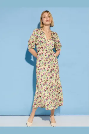 Baukjen Lottie Satin Midi Tea Butter Floral Print Yellow Dress36