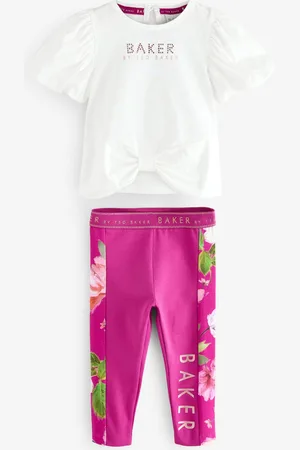 Ted Baker Pink 2 Piece T-Shirt and Floral Print Leggings Set104110cm