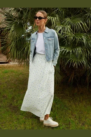 Threadbare Floral Ditsy Print Shirred Pull On Linen Blend Midaxi Skirt40