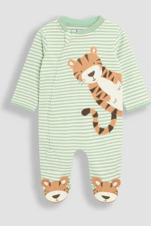 JoJo Maman Bébé 100% Cotton Footed Stripe Appliqué Zip Sleepsuit6268cm