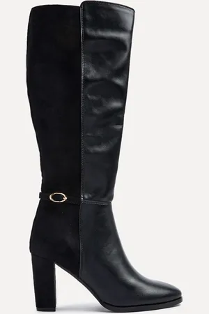 Linzi Symone High Leg Block Heeled Boots With Buckle Detail