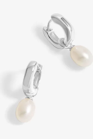 Simply Silver 925 Polished and Pearl Chunky Pearl Hoop Earringsen