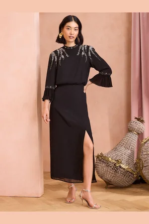 Love & Roses Pyntet Flute Sleeve Midi Kjole