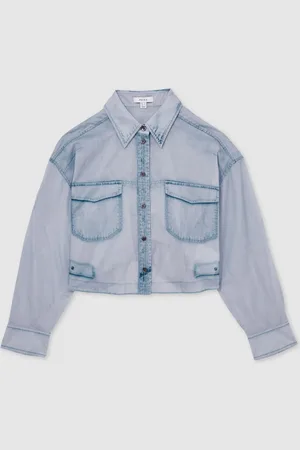 Reiss Darcy Cotton Denim-Print Cropped Shirt34