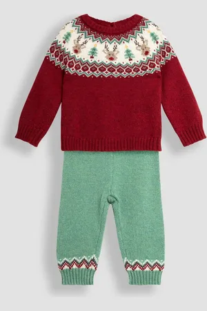 JoJo Maman Bébé Christmas Fair Isle Pattern Knitted Jumper & Leggings Set0-3 mdr