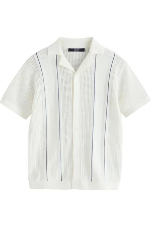 Next Vertical Stripe Short Sleeve Button Through Knitted 100% Cotton Polo Shirt (3-16yrs)146152cm