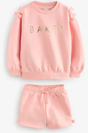 Ted Baker Peach Lyserød Sløjfe Sweat 100% Bomuld Top & Shorts Sæt 2 Pieces104110cm