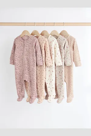 Next 100% Cotton Two Way Zip Baby Sleepsuits 5 Pack (0-2yrs)Up to 1 Month (56cm)
