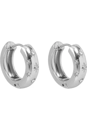 Bibi Bijoux Silver Tone Pavé Star Stainless Steel Hoop Earringsen