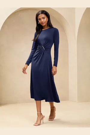 Lipsy London Ruched Fit and Flare Midi Dress with Gold Trim Detail44