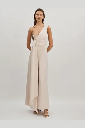 Halston Heritage Satin Sequin Wide Leg Jumpsuit36