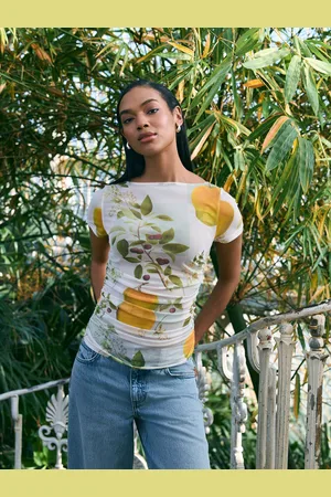 Next Short Sleeve Ruched Mesh Top