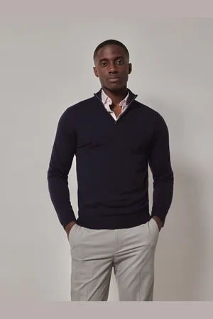 Hawes & Curtis Blue Merino 1/2 Zip JumperXL
