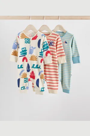 Next 100% Bomuld Two Way Zip Baby Sleepsuits 3 Pakke (0mdr.-3år)5662cm