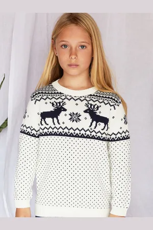 The Little Tailor Kids Christmas 100% Cotton Reindeer Fairisle Jumper8 - 9 år (128 - 134cm)